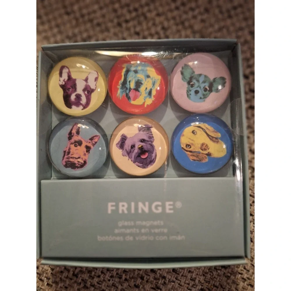 Fringe Set of 6 Glass Magnets with Assorted Dogs Faces New in Box‎